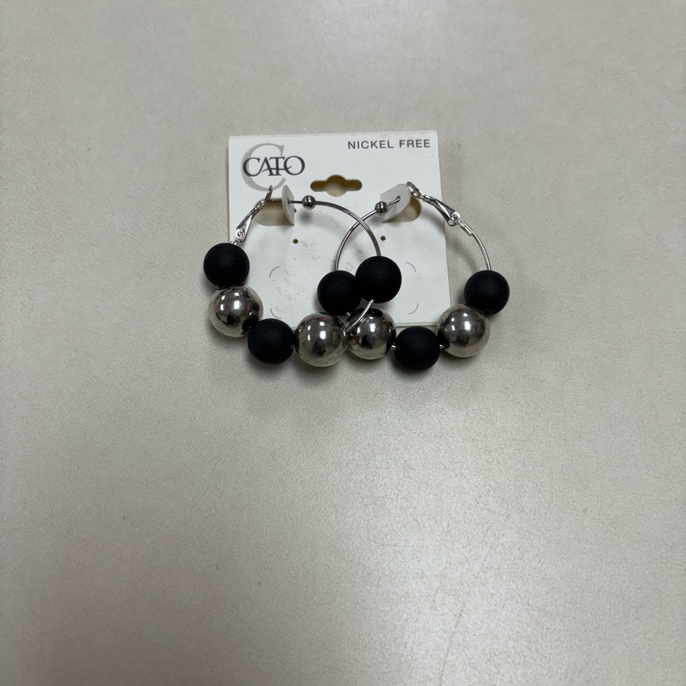 Cato Black and Silver Beaded Hoop Earrings